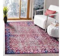 NETLINE HOME Washable Area Rugs for Living Room Traditional Carpet Low Pile Rug Non Slip Kitchen Rug - Decorative Floor Mat Boho Design Vintage Rugs Foldable Hallway Carpets for Bedroom - Maroon Blue