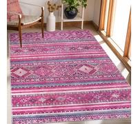 NETLINE HOME Washable Area Rugs for Living Room Traditional Flatweave Rug Non Slip Kitchen Rug - Decorative Floor Mats Low Pile Vintage Rugs Boho Design Foldable Hallway Carpets for Bedroom -Pink
