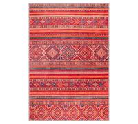 NETLINE HOME Washable Area Rugs for Living Room Traditional Flatweave Rug Non Slip Kitchen Rug - Decorative Floor Mats Low Pile Vintage Rugs Boho Design Foldable Hallway Carpets for Bedroom - Red