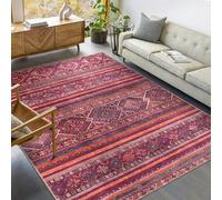 NETLINE HOME Washable Area Rugs for Living Room Traditional Flatweave Rug Non Slip Kitchen Rug - Decorative Floor Mats Low Pile Vintage Rugs Boho Design Foldable Hallway Carpets for Bedroom -Red