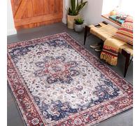 NETLINE HOME Washable Area Rugs for Living Room Traditional Flatweave Rug Non Slip Kitchen Rug - Decorative Floor Mats Low Pile Vintage Rugs Boho Design Foldable Hallway Carpets for Bedroom -White