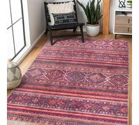 NETLINE HOME Washable Area Rugs for Living Room Traditional Flatweave Rug Non Slip Kitchen Rug - Decorative Floor Mats Low Pile Vintage Rugs Boho Design Foldable Hallway Carpets for Bedroom -Red