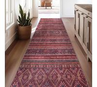 NETLINE HOME Washable Area Rugs for Living Room Traditional Flatweave Rug Non Slip Kitchen Rug - Decorative Floor Mats Low Pile Vintage Rugs Boho Design Foldable Hallway Carpets for Bedroom -Red