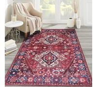 NETLINE HOME Washable Area Rugs for Living Room Traditional Flatweave Rug Non Slip Kitchen Rug - Decorative Floor Mats Low Pile Vintage Rugs Boho Design Foldable Hallway Carpets for Bedroom -Brick