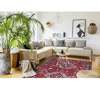 NETLINE HOME Washable Area Rugs for Living Room Traditional Flatweave Rug Non Slip Kitchen Rug - Decorative Floor Mats Low Pile Vintage Rugs Boho Design Foldable Hallway Carpets for Bedroom -Brick