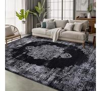 NETLINE HOME Washable Area Rugs for Living Room Traditional Flatweave Rug Non Slip Kitchen Rug - Decorative Floor Mats Low Pile Vintage Rugs Boho Design Foldable Hallway Carpets for Bedroom - Black