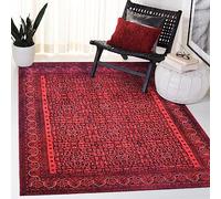NETLINE HOME Washable Area Rugs for Living Room Traditional Low Pile Rug Non Slip Kitchen Rug - Decorative Floor Mats Boho Design Vintage Rugs Foldable Hallway Carpets for Bedroom - Red and Black