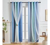 NETMEO Children's Bedroom Curtains, Star Curtains For Baby Room, Gradient Color Girls Room Decoration, Unicorn Theme Window Darkening (Blue Green Gray, W52×L84×1P)