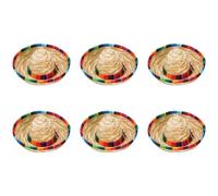 Netoches 6 Pack Mini Mexican Sombrero Hats, 6.5 Inch Natural Straw Hats Sombrero Hats for Dolls Pets Themed Decoration Supplies, Cute Straw Sombreros for Fiesta