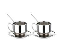 Netoches Stainless Steel Double Walled Espresso Cups Latte Cappuccino Tea Cup with Saucer and Spoon 125Ml, Insulated Coffee Cup Set for Cappuccino Latte Milk, Wedding Valentine's Gift(Set of 2)