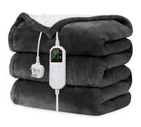 Netraty Heated Blanket Electric Throw 180x130CM, 8 Heat Levels & 12H Auto-Off Timer & LED Display Heating Blanket, Soft Flannel Sherpa, Sofa Bed Office Use, Overheat Protection Machine Washable (Grey)