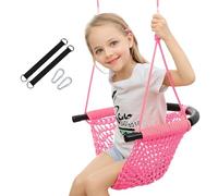 Nets Tribe Hand Knitted Toddler Swing for Kids with Adjustable Ropes, Heavy Duty Safe Rope Swing Set for Indoor, Outdoor, Playground, Tree, 200kg Load Capacity (Pink)