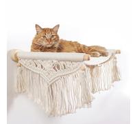 nets Tribe Macrame Cat Wall Shelves & Hammock - Comfy Cat Beds with Window Perch for Indoor Cats, Sleeping & Climbing, Cotton Rope, Natural Wood, Maximum Hold up to 30lb, Beige White