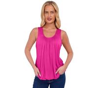 NetSetUK Women Bubble Hem Straps Vest Top Sleeveless Round Pleated Scoop Neckline Vest Summer Ladies Loose Fit Elasticated Camisole Swing Waist Top Fuchsia Pink