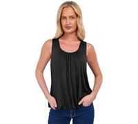 NetSetUK Women Bubble Hem Straps Vest Top Sleeveless Round Pleated Scoop Neckline Vest Summer Ladies Loose Fit Elasticated Camisole Swing Waist Top Black