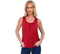 NetSetUK Women Bubble Hem Straps Vest Top Sleeveless Round Pleated Scoop Neckline Vest Summer Ladies Loose Fit Elasticated Camisole Swing Waist Top Red