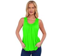 NetSetUK Women Bubble Hem Straps Vest Top Sleeveless Round Pleated Scoop Neckline Vest Summer Ladies Loose Fit Elasticated Camisole Swing Waist Top Neon Green