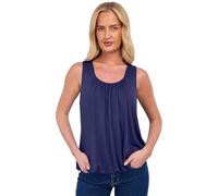 NetSetUK Women Bubble Hem Straps Vest Top Sleeveless Round Pleated Scoop Neckline Vest Summer Ladies Loose Fit Elasticated Camisole Swing Waist Top Navy Blue