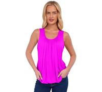 NetSetUK Women Bubble Hem Straps Vest Top Sleeveless Round Pleated Scoop Neckline Vest Summer Ladies Loose Fit Elasticated Camisole Swing Waist Top Neon Pink