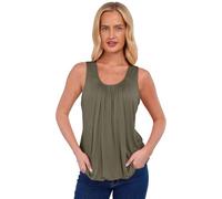 NetSetUK Women Bubble Hem Straps Vest Top Sleeveless Round Pleated Scoop Neckline Vest Summer Ladies Loose Fit Elasticated Camisole Swing Waist Top Khaki