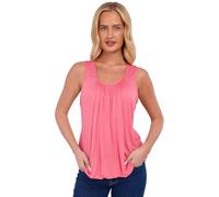 NetSetUK Women Bubble Hem Straps Vest Top Sleeveless Round Pleated Scoop Neckline Vest Summer Ladies Loose Fit Elasticated Camisole Swing Waist Top Coral