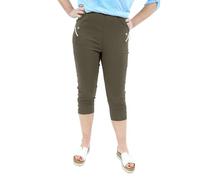 NetSetUK Women Cherry Berry Crop Capri Trouser ¾ Length Ladies Elasticated Waist Cotton Stretch Pants UK (10-24) Khaki