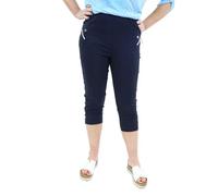 NetSetUK Women Cherry Berry Crop Capri Trouser ¾ Length Ladies Elasticated Waist Cotton Stretch Pants UK (10-24) Navy Blue