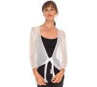 NetSetUK Women’s Fish Net Tie Up Shrug 3/4 Sleeve Fine Knitted Ladies Bolero Shrug Top Jacket Cardigan One Size White