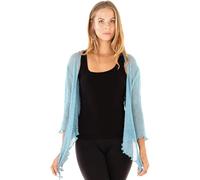 NetSetUK Women’s Fish Net Tie Up Shrug 3/4 Sleeve Fine Knitted Ladies Bolero Shrug Top Jacket Cardigan One Size Ice Blue
