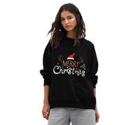 NetSetUK Womens Christmas Long Sleeve Fleece Knitted Jumper Pullover Xmas Sweatshirt Mery Xmas Reindeer Printed Sizes 8-30