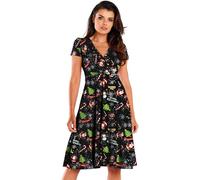 NetSetUK Womens Christmas Midi Dress Santa Xmas Reindeer Snowflake Gingerbread Tree Printed Novelty Swing Dress