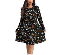 NetSetUK Women's Halloween Magic Long Sleeve Ladies Scary Pumpkin Costume with Round Neck Swing Dress.