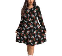 NetSetUK Women's Halloween Magic Long Sleeve Ladies Scary Pumpkin Costume with Round Neck Swing Dress