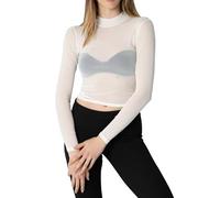 NetSetUK Women's Mesh Tops Long Sleeve Black Turtle Neck Top Stretchy Sheer T Shirts Ladies See Through Sexy Tee Blouse 6-12