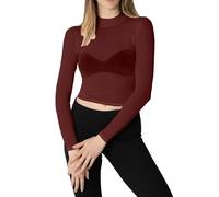 NetSetUK Women's Mesh Tops Long Sleeve Black Turtle Neck Top Stretchy Sheer T Shirts Ladies See Through Sexy Tee Blouse 6-12