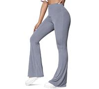 NetSetUK Womens Petite Bootcut Range Rib Knit High Waist Stretchy Tummy Control Wide Leg Bootleg Yoga Pants Palazzo Flare Trousers for Ladies Slate Grey