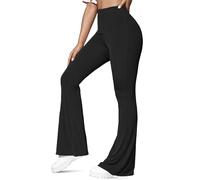 NetSetUK Womens Petite Bootcut Range Rib Knit High Waist Stretchy Tummy Control Wide Leg Bootleg Yoga Pants Palazzo Flare Trousers for Ladies Black
