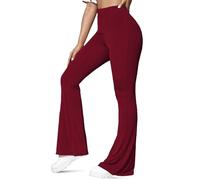 NetSetUK Womens Petite Bootcut Range Rib Knit High Waist Stretchy Tummy Control Wide Leg Bootleg Yoga Pants Palazzo Flare Trousers for Ladies Wine