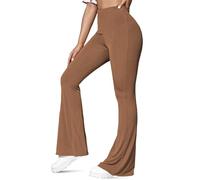 NetSetUK Womens Petite Bootcut Range Rib Knit High Waist Stretchy Tummy Control Wide Leg Bootleg Yoga Pants Palazzo Flare Trousers for Ladies Camel