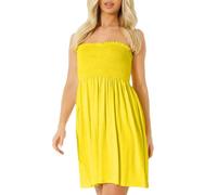 NetSetUK Women's Strapless Sheering Boob Tube Gather Oversized Plus Size Elasticated Bust Bandeau Plain Beach Summer Sleeveless Top Mini Dress for Ladies 8-22 Yellow