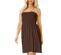 NetSetUK Women's Strapless Sheering Boob Tube Gather Oversized Plus Size Elasticated Bust Bandeau Plain Beach Summer Sleeveless Top Mini Dress for Ladies 8-22 Brown