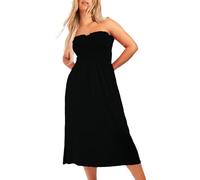NetSetUK Women's Strapless Sheering Boob Tube Gather Oversized Plus Size Elasticated Bust Bandeau Plain Beach Summer Sleeveless Top Midi Dress for Ladies 8-22 Black