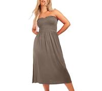 NetSetUK Women's Strapless Sheering Boob Tube Gather Oversized Plus Size Elasticated Bust Bandeau Plain Beach Summer Sleeveless Top Midi Dress for Ladies 8-22