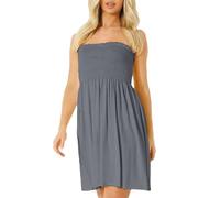 NetSetUK Women's Strapless Sheering Boob Tube Gather Oversized Plus Size Elasticated Bust Bandeau Plain Beach Summer Sleeveless Top Mini Dress for Ladies 8-22 Slate Grey