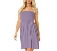 NetSetUK Women's Strapless Sheering Boob Tube Gather Oversized Plus Size Elasticated Bust Bandeau Plain Beach Summer Sleeveless Top Mini Dress for Ladies 8-22 Lilac