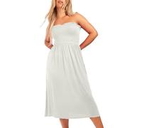 NetSetUK Women's Strapless Sheering Boob Tube Gather Oversized Plus Size Elasticated Bust Bandeau Plain Beach Summer Sleeveless Top Midi Dress for Ladies 8-22 White