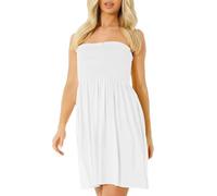 NetSetUK Women's Strapless Sheering Boob Tube Gather Oversized Plus Size Elasticated Bust Bandeau Plain Beach Summer Sleeveless Top Mini Dress for Ladies 8-22 White