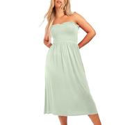 NetSetUK Women's Strapless Sheering Boob Tube Gather Oversized Plus Size Elasticated Bust Bandeau Plain Beach Summer Sleeveless Top Midi Dress for Ladies 8-22 Sage Green
