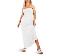 NetSetUK Women's Strapless Sheering Boob Tube Gather Oversized Plus Size Elasticated Bust Bandeau Printed Beach Summer Sleeveless Top Dress for Ladies 8-22 White