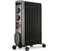 Netta 2500W Oil Filled Radiator With 24 Hour Timer, Thermostat, 3 Power Settings, 11 Fin - Sliver Grey